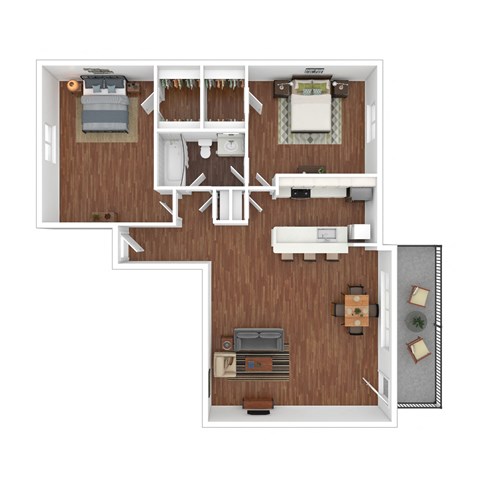 Floor plan for 2 beds, 1 bath, 900 sqft